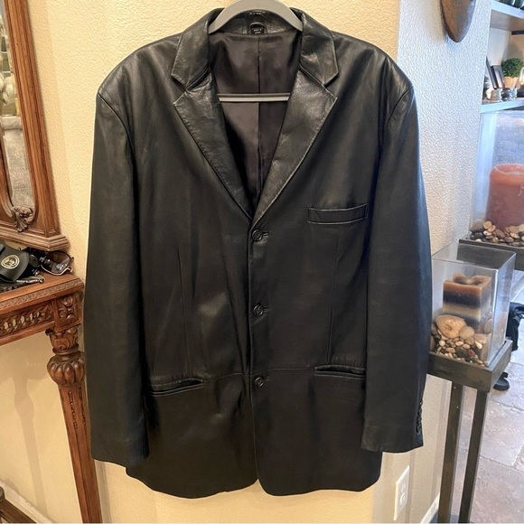 ALFANI Men Black Positano Macy’s Soft Leather Blazer Jacket Size L44 - Picture 1 of 10
